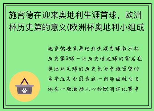 施密德在迎来奥地利生涯首球，欧洲杯历史第的意义(欧洲杯奥地利小组成绩)