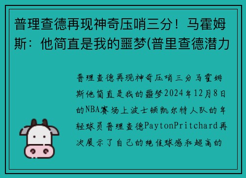 普理查德再现神奇压哨三分！马霍姆斯：他简直是我的噩梦(普里查德潜力)